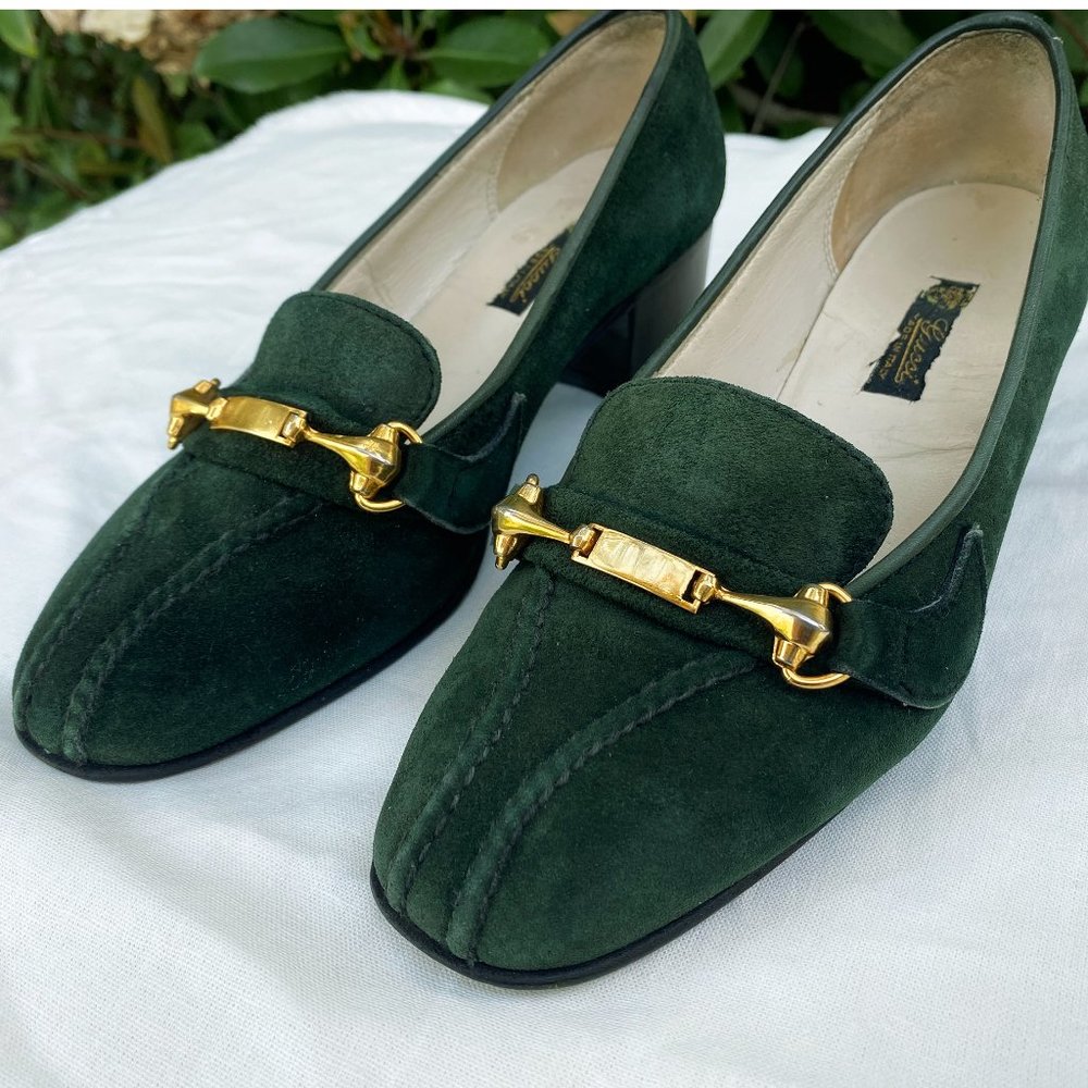 Gucci Vintage Suede Emerald Green Pumps
